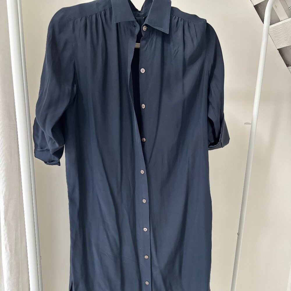 Club Monaco Silk Shirt Dress with Belt - Navy